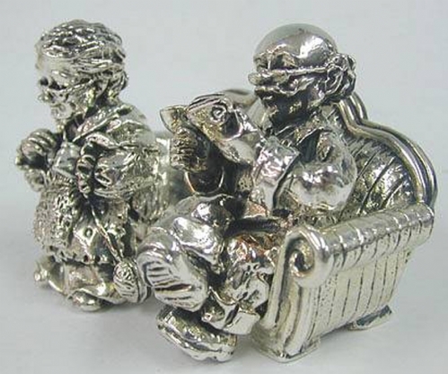 Sterling Silver Elderly Couple On Sofa Large Miniatures 