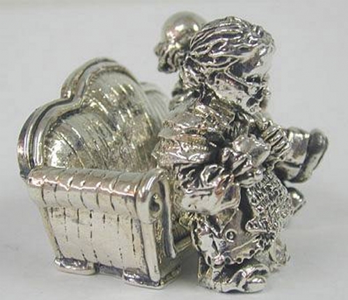 Sterling Silver Elderly Couple On Sofa Large Miniatures 